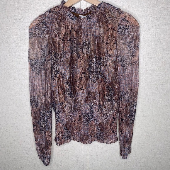 Joie Size Large Metallic Longsleeve High Neckline Top with Stretchy Waist - Picture 1 of 10